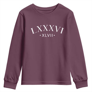 LXXXVI XLVII Youth Sweatshirt 86 47 Roman Numerals TS02 Maroon Print Your Wear