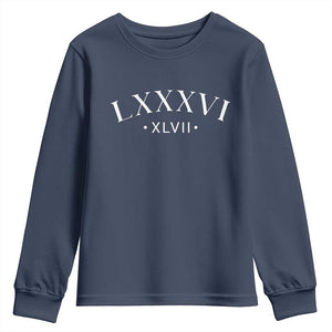 LXXXVI XLVII Youth Sweatshirt 86 47 Roman Numerals TS02 Navy Print Your Wear
