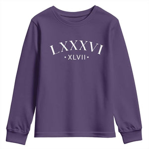 LXXXVI XLVII Youth Sweatshirt 86 47 Roman Numerals TS02 Purple Print Your Wear