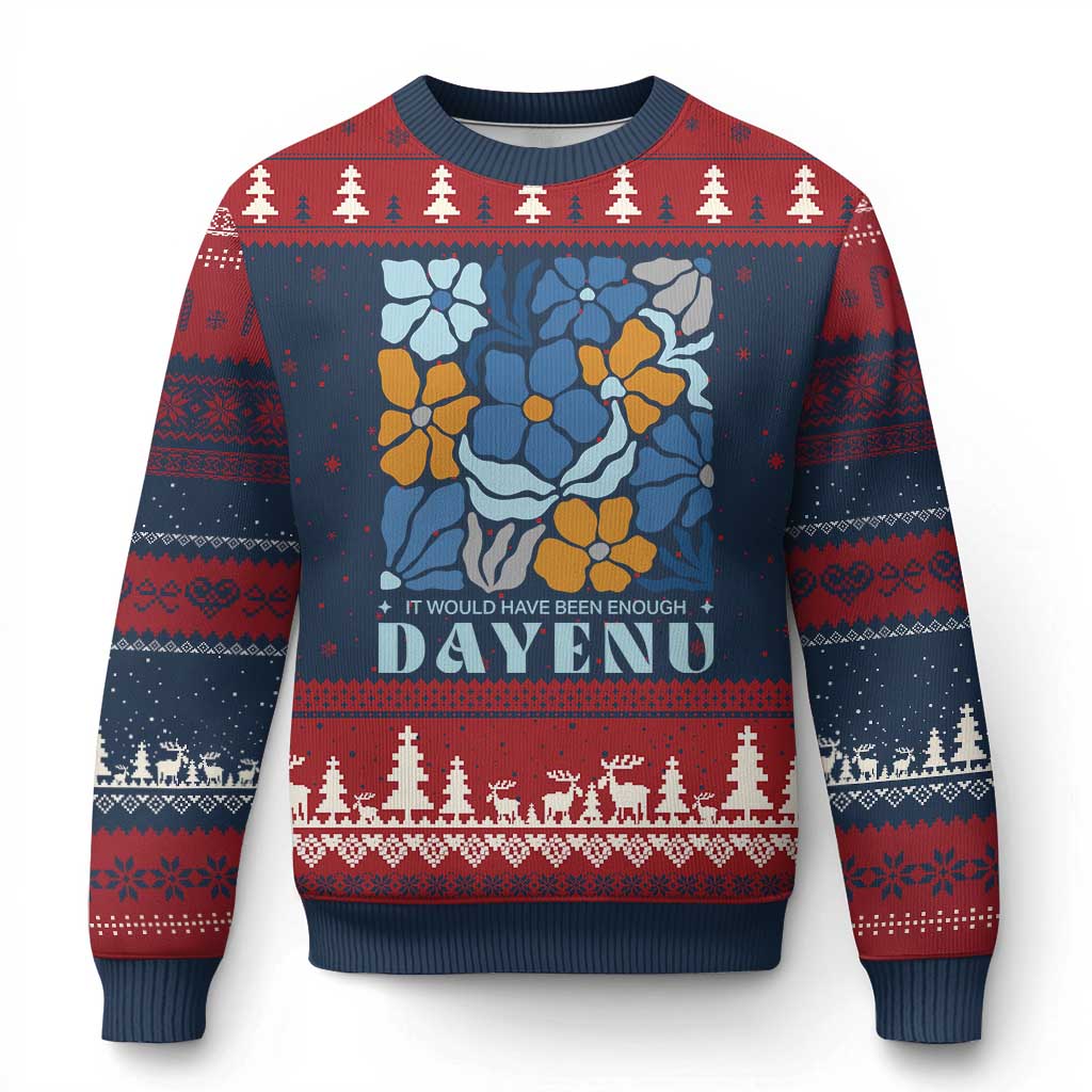 Dayenu Passover Jewish Holiday Floral Retro Ugly Christmas Sweater It Would Have Been Enough Meaningful Seder Gift TS02 Navy Red Print Your Wear