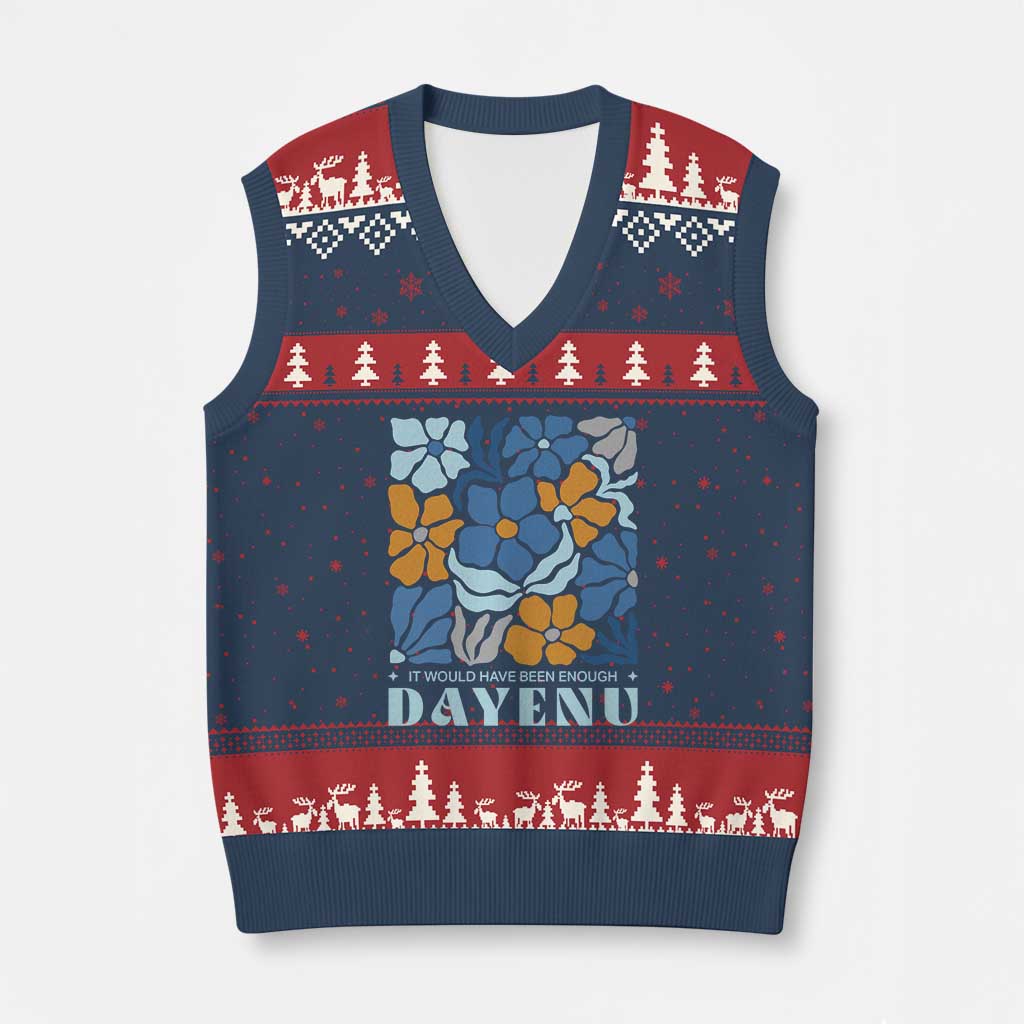 Dayenu Passover Jewish Holiday Floral Retro V-Neck Knit Sweater Vest It Would Have Been Enough Meaningful Seder Gift TS02 Navy Red Print Your Wear