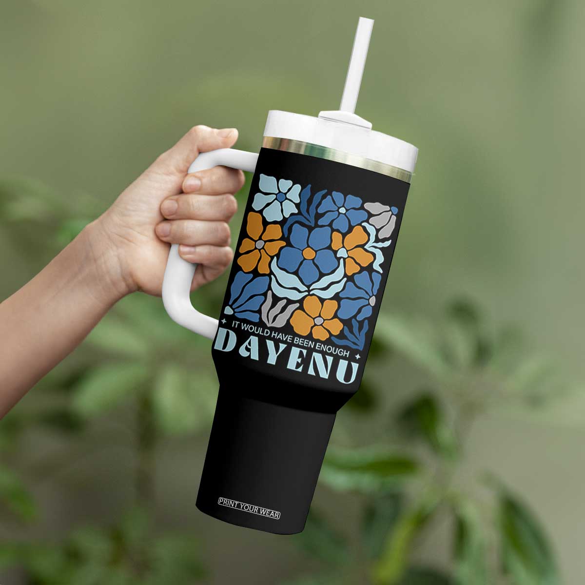 Dayenu Passover Jewish Holiday Floral Retro Tumbler With Handle It Would Have Been Enough Meaningful Seder Gift TS02 Print Your Wear
