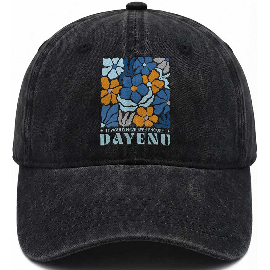 Dayenu Passover Jewish Holiday Floral Retro Washed Cotton Baseball Cap - It Would Have Been Enough Seder Gift TS02 Print Your Wear