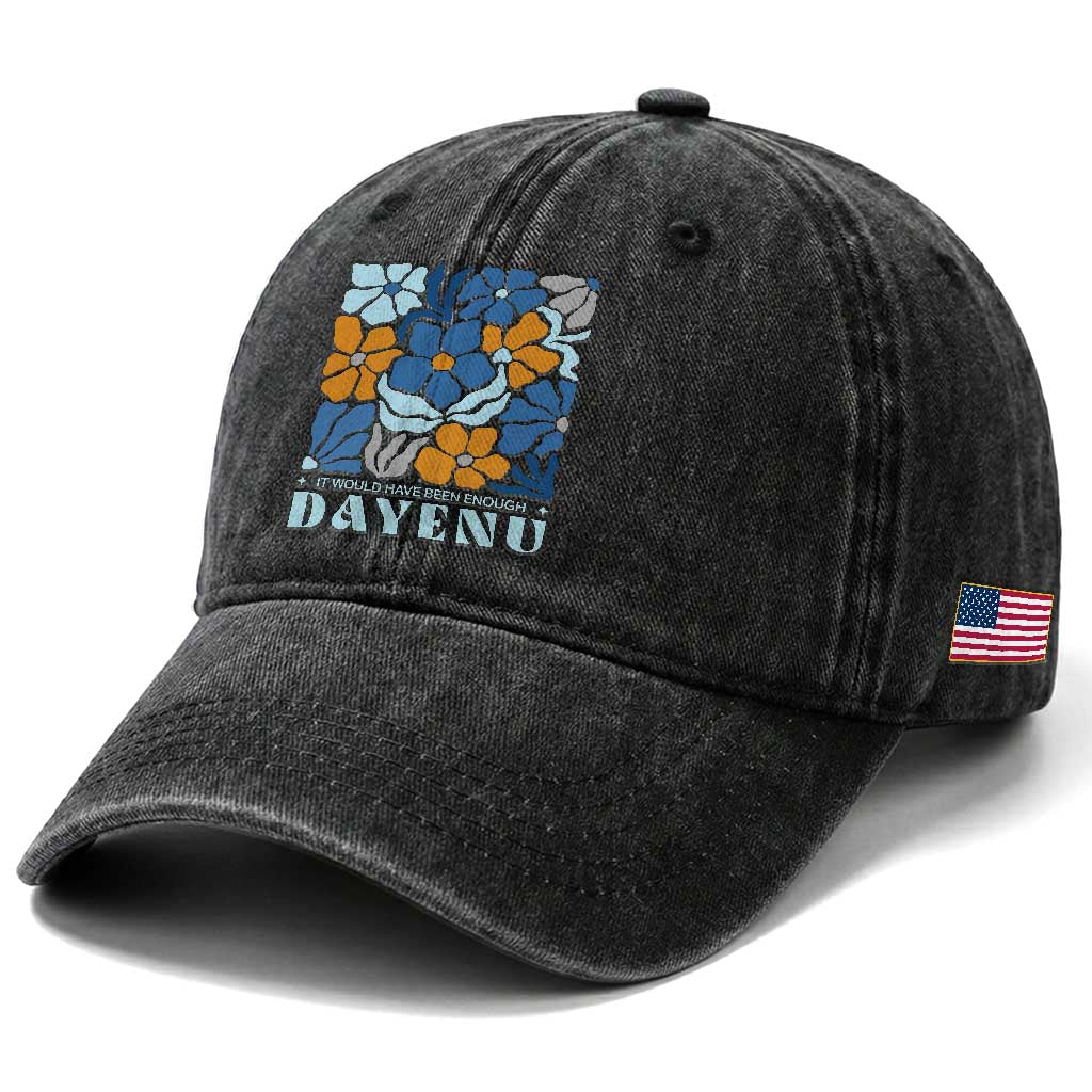 Dayenu Passover Jewish Holiday Floral Retro Washed Cotton Baseball Cap - It Would Have Been Enough Seder Gift TS02 Print Your Wear