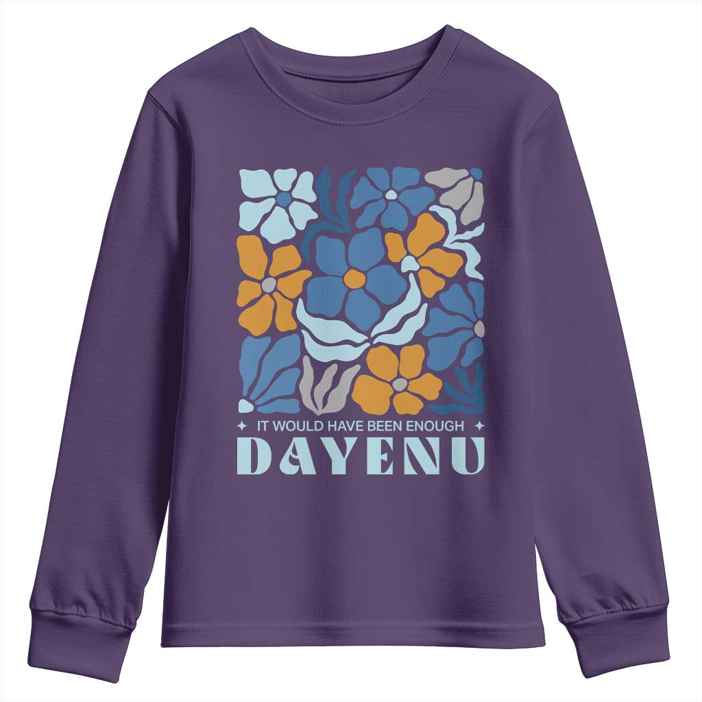 Dayenu Passover Jewish Holiday Floral Retro Youth Sweatshirt It Would Have Been Enough Meaningful Seder Gift TS02 Purple Print Your Wear