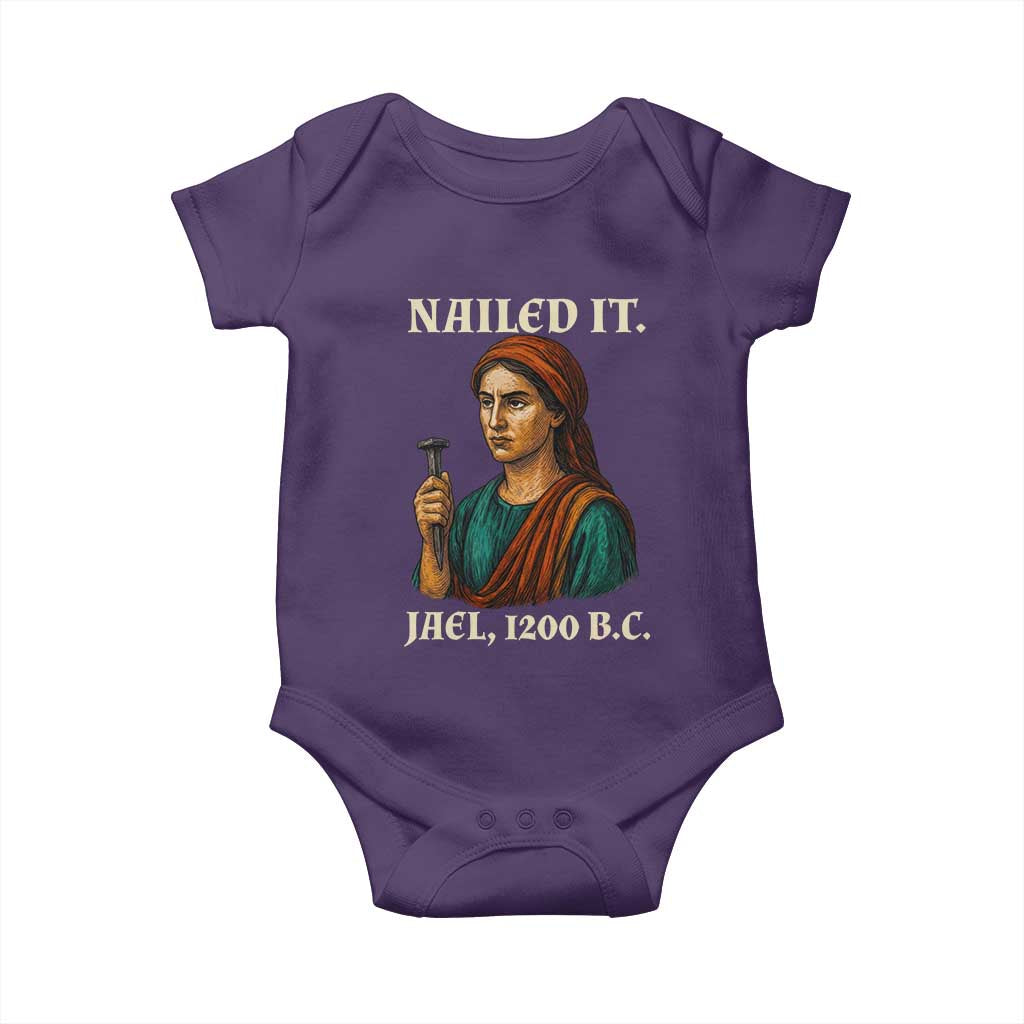Funny Biblical Jael Nailed It Vintage Baby Onesie Strong Woman Bible Story Dark Humor Meme TS02 Purple Print Your Wear