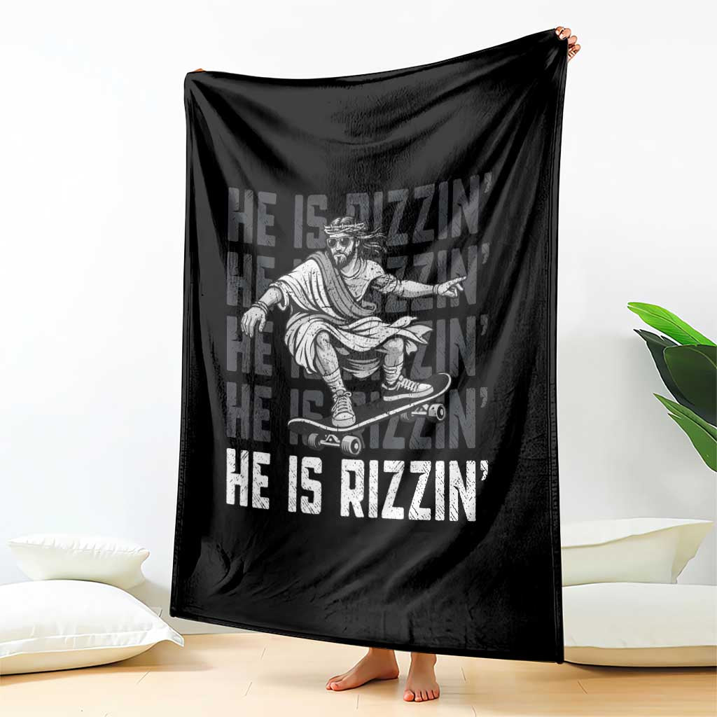 He Is Rizzin Funny Christian Easter Skateboarding Jesus Meme Throw Blanket Faith Humor Trendy Youth Gift TS02 Print Your Wear
