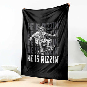 He Is Rizzin Funny Christian Easter Skateboarding Jesus Meme Throw Blanket Faith Humor Trendy Youth Gift TS02 Print Your Wear