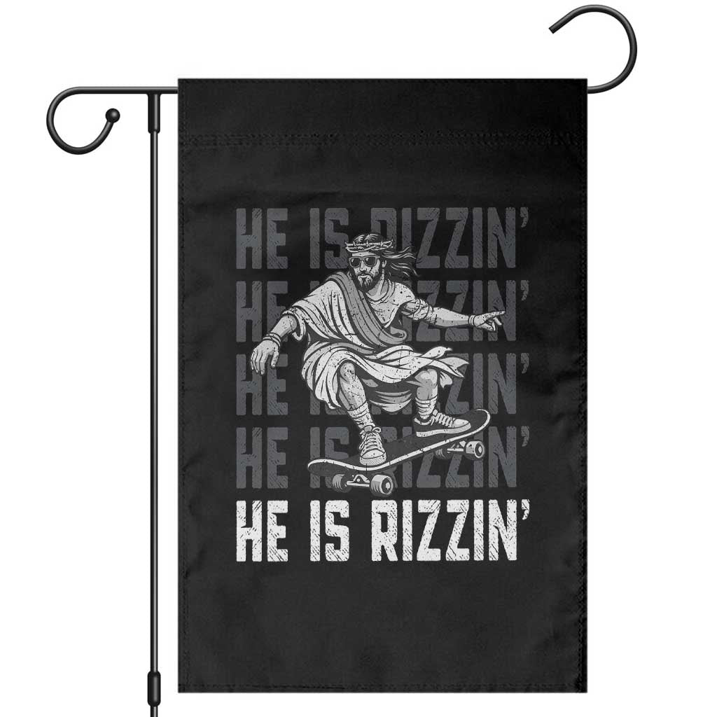 He Is Rizzin Funny Christian Easter Skateboarding Jesus Meme Garden Flag Faith Humor Trendy Youth Gift TS02 Black Print Your Wear