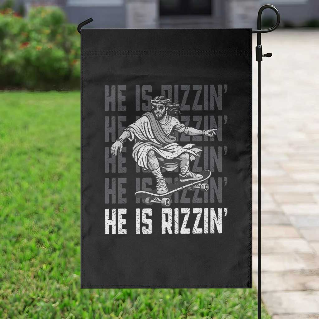 He Is Rizzin Funny Christian Easter Skateboarding Jesus Meme Garden Flag Faith Humor Trendy Youth Gift TS02 Print Your Wear