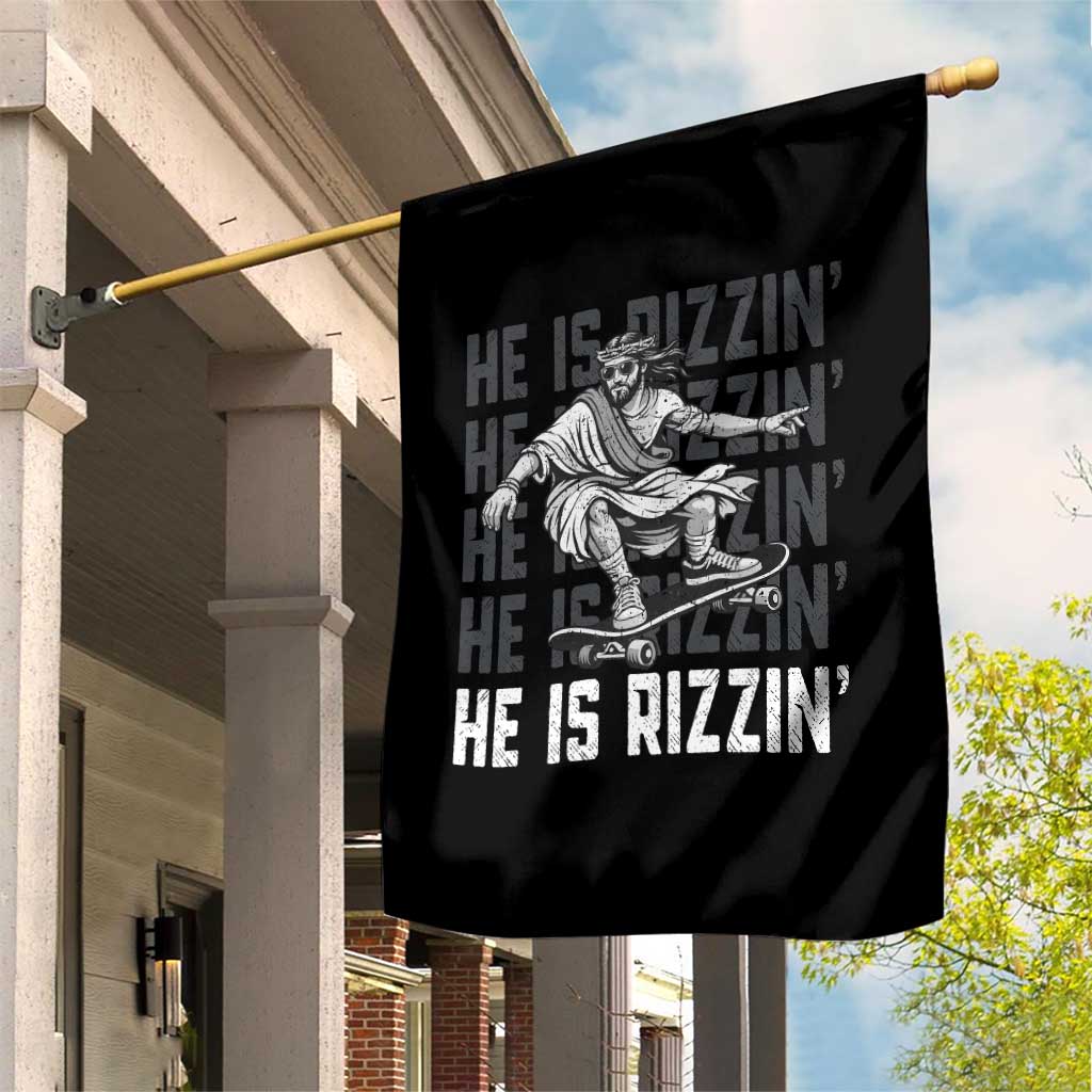 He Is Rizzin Funny Christian Easter Skateboarding Jesus Meme Garden Flag Faith Humor Trendy Youth Gift TS02 Print Your Wear