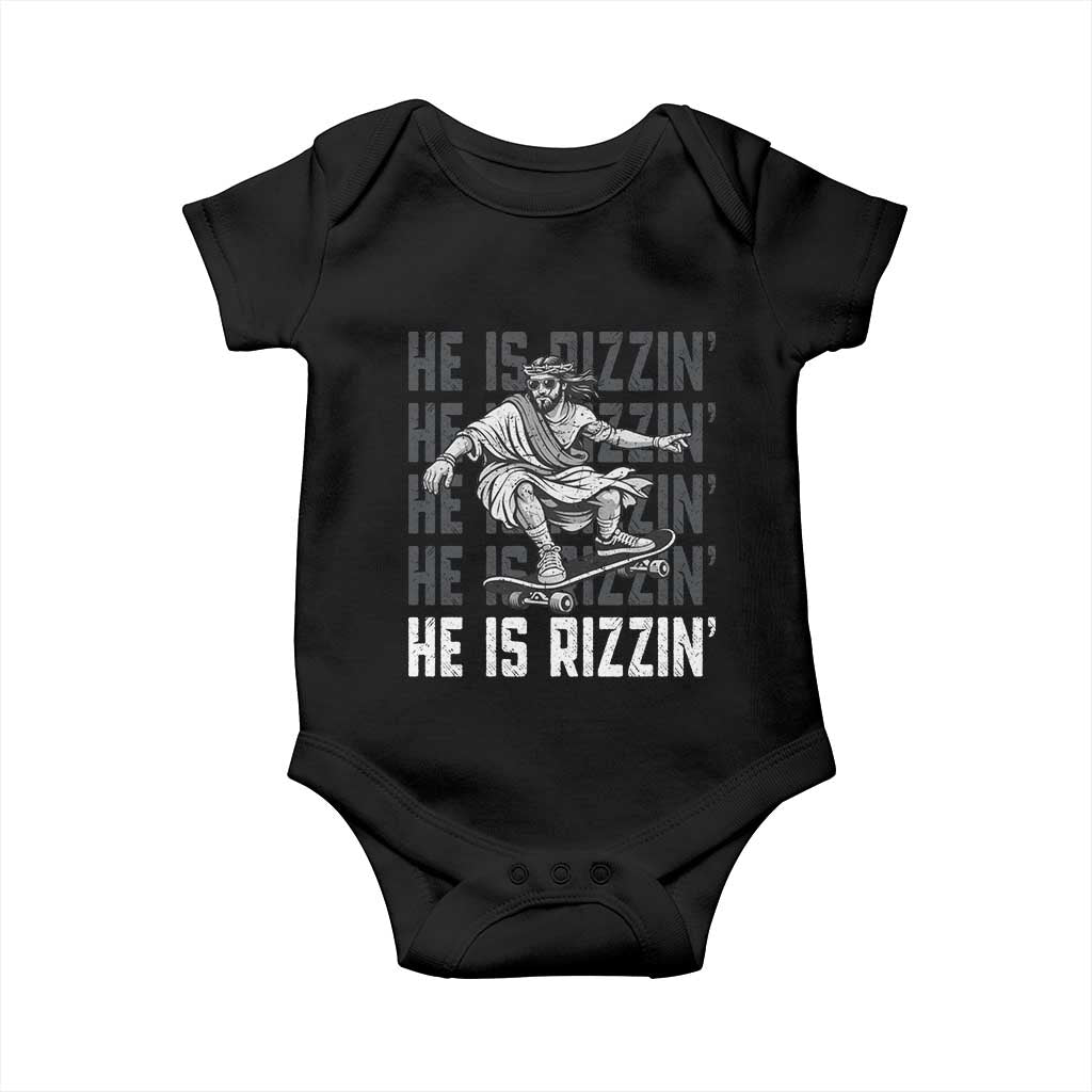 He Is Rizzin Funny Christian Easter Skateboarding Jesus Meme Baby Onesie Faith Humor Trendy Youth Gift TS02 Black Print Your Wear