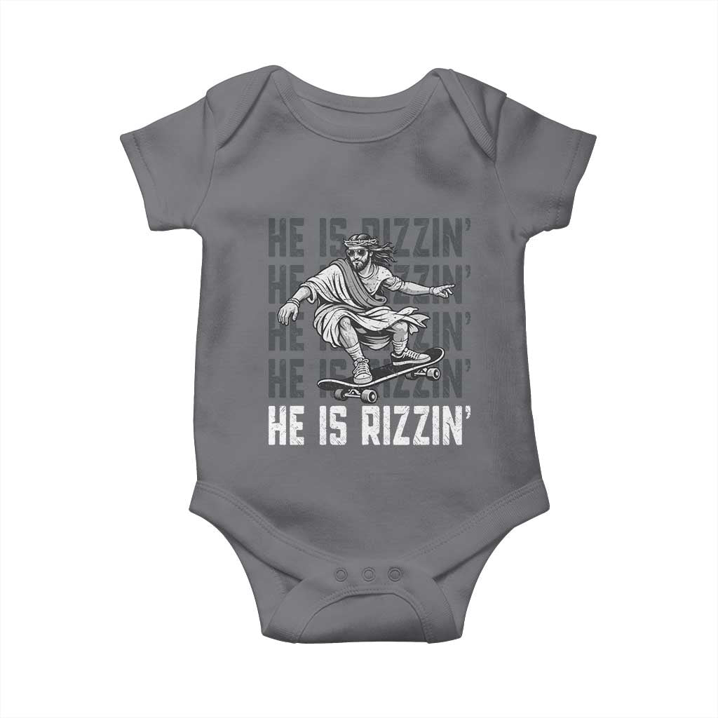 He Is Rizzin Funny Christian Easter Skateboarding Jesus Meme Baby Onesie Faith Humor Trendy Youth Gift TS02 Charcoal Print Your Wear
