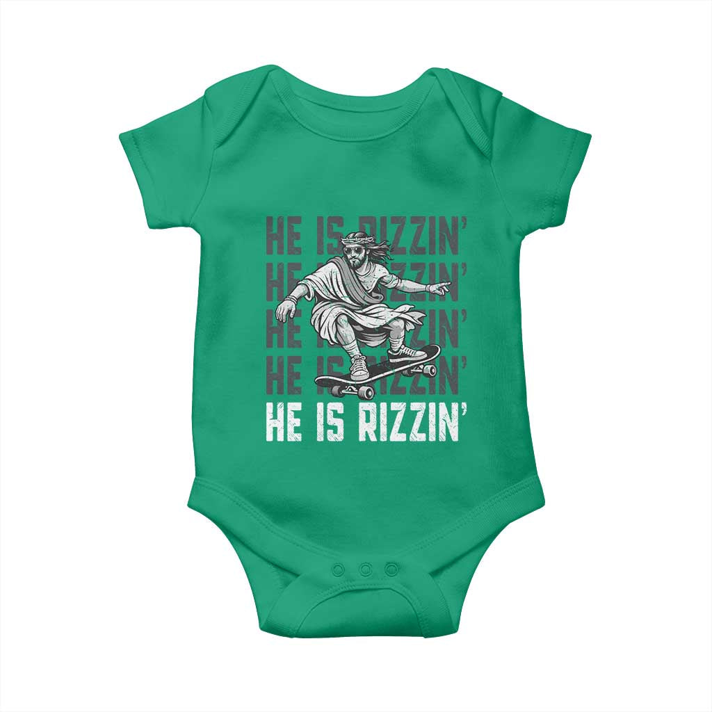 He Is Rizzin Funny Christian Easter Skateboarding Jesus Meme Baby Onesie Faith Humor Trendy Youth Gift TS02 Irish Green Print Your Wear