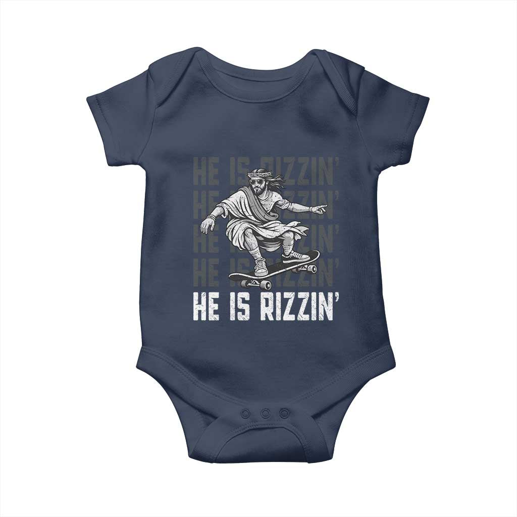 He Is Rizzin Funny Christian Easter Skateboarding Jesus Meme Baby Onesie Faith Humor Trendy Youth Gift TS02 Navy Print Your Wear