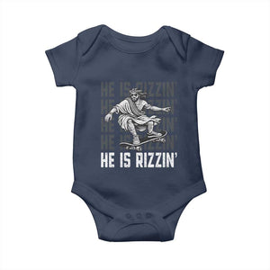 He Is Rizzin Funny Christian Easter Skateboarding Jesus Meme Baby Onesie Faith Humor Trendy Youth Gift TS02 Navy Print Your Wear