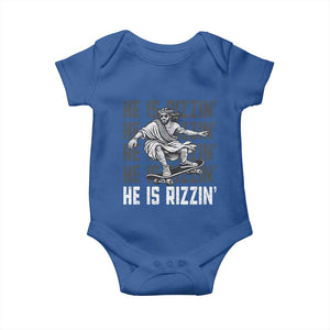 He Is Rizzin Funny Christian Easter Skateboarding Jesus Meme Baby Onesie Faith Humor Trendy Youth Gift TS02 Royal Blue Print Your Wear