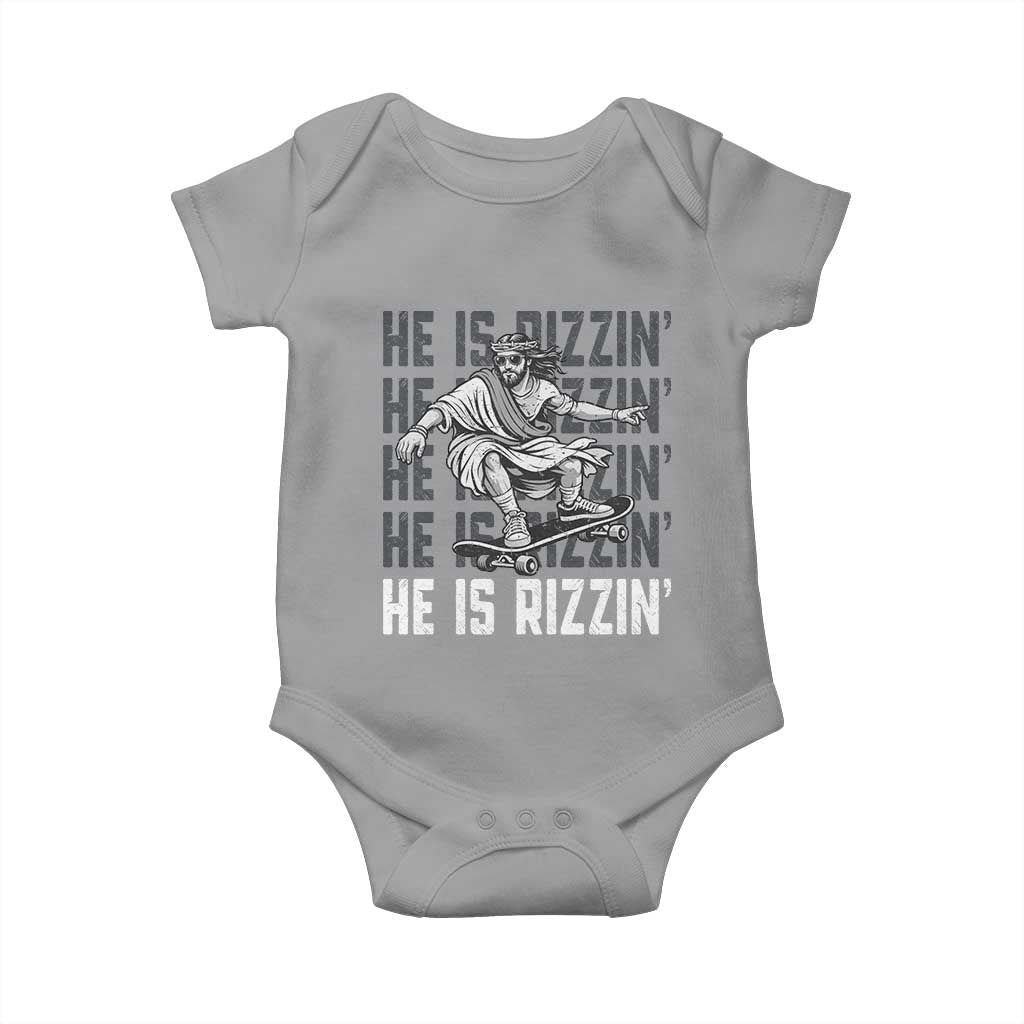 He Is Rizzin Funny Christian Easter Skateboarding Jesus Meme Baby Onesie Faith Humor Trendy Youth Gift TS02 Sport Gray Print Your Wear