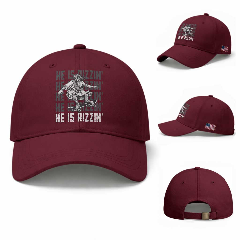 He Is Rizzin Funny Christian Easter Skateboarding Jesus Meme Baseball Cap Faith Humor Trendy Youth Gift TS02 Baseball Cap Universal Fit Maroon Print Your Wear