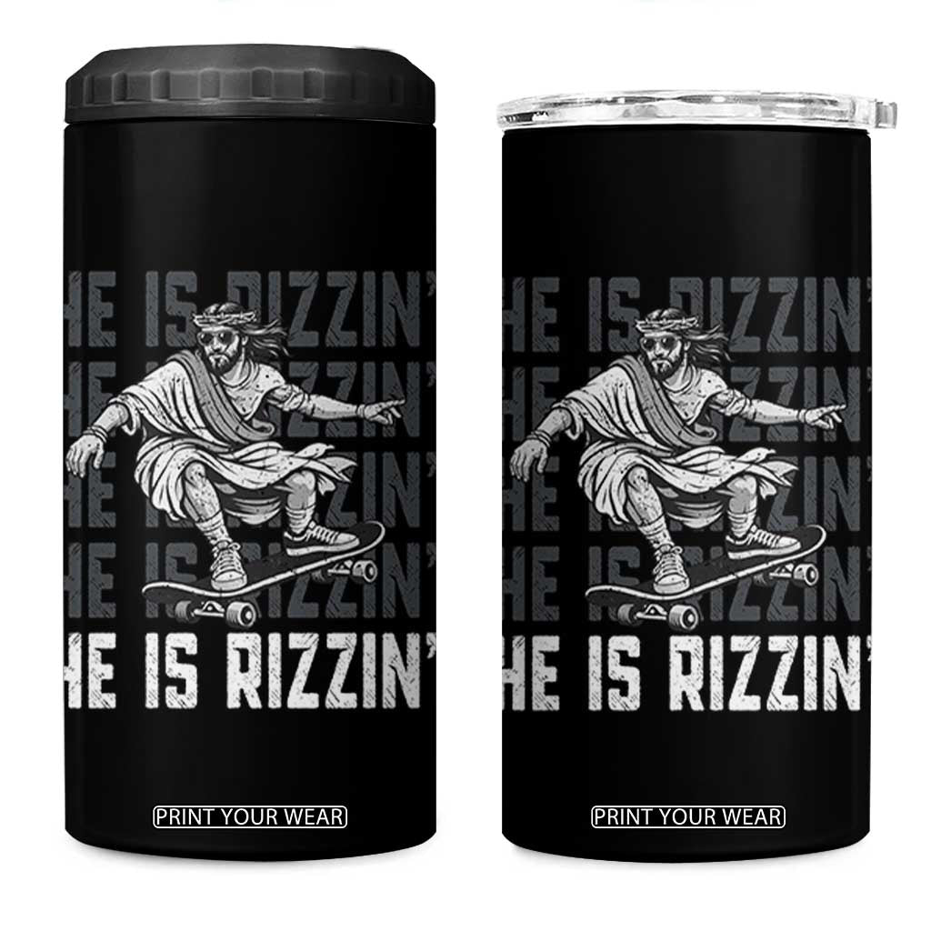 He Is Rizzin Funny Christian Easter Skateboarding Jesus Meme 4 in 1 Can Cooler Tumbler Faith Humor Trendy Youth Gift TS02 One Size: 16 oz Black Print Your Wear