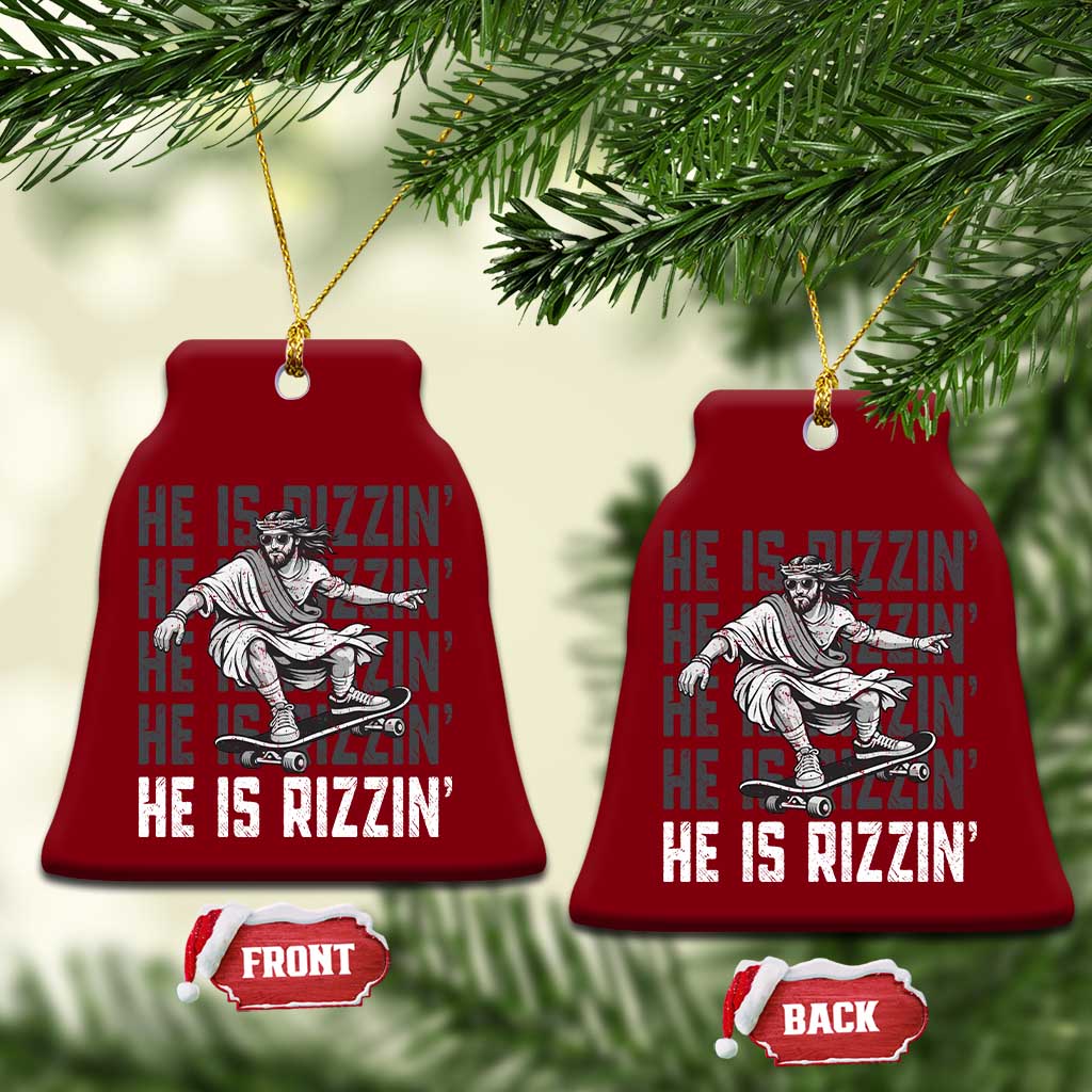 He Is Rizzin Funny Christian Easter Skateboarding Jesus Meme Ceramic Ornament Faith Humor Trendy Youth Gift TS02 Print Your Wear