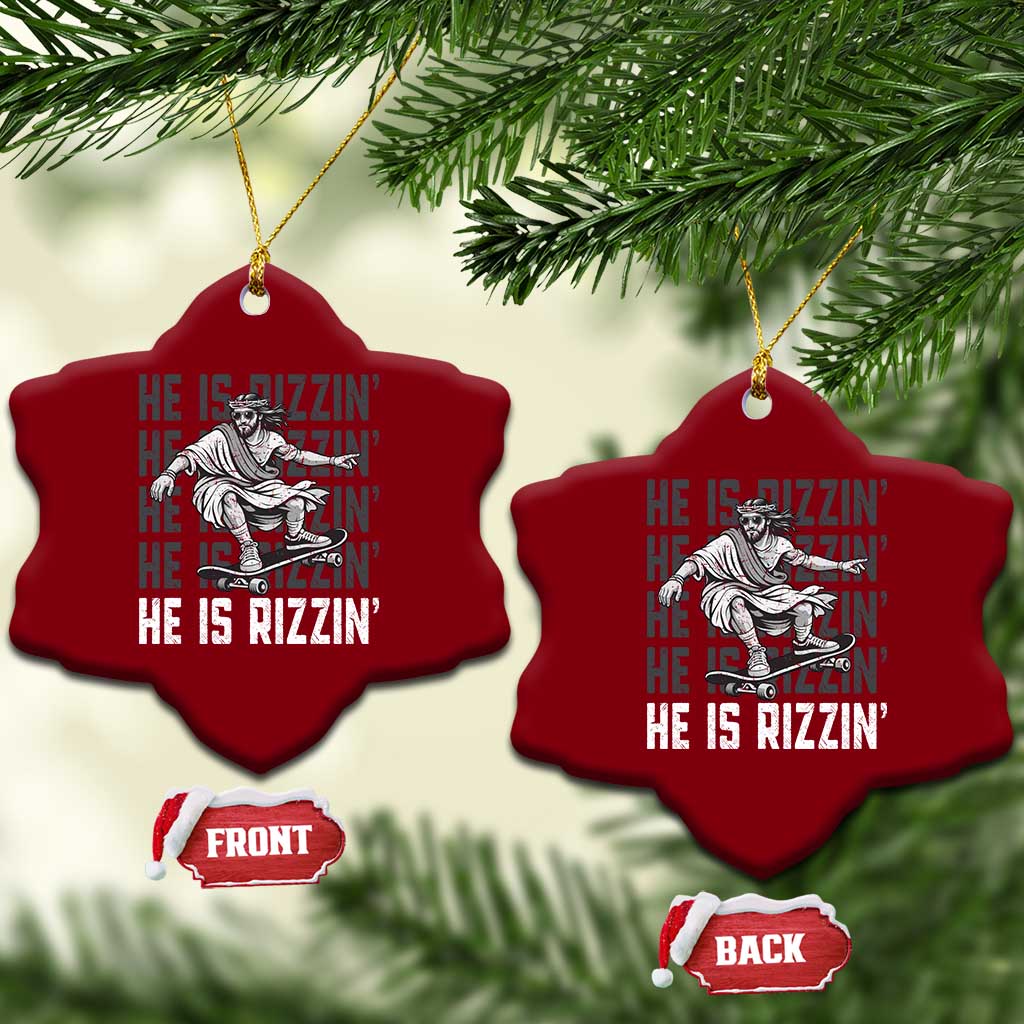 He Is Rizzin Funny Christian Easter Skateboarding Jesus Meme Ceramic Ornament Faith Humor Trendy Youth Gift TS02 Print Your Wear