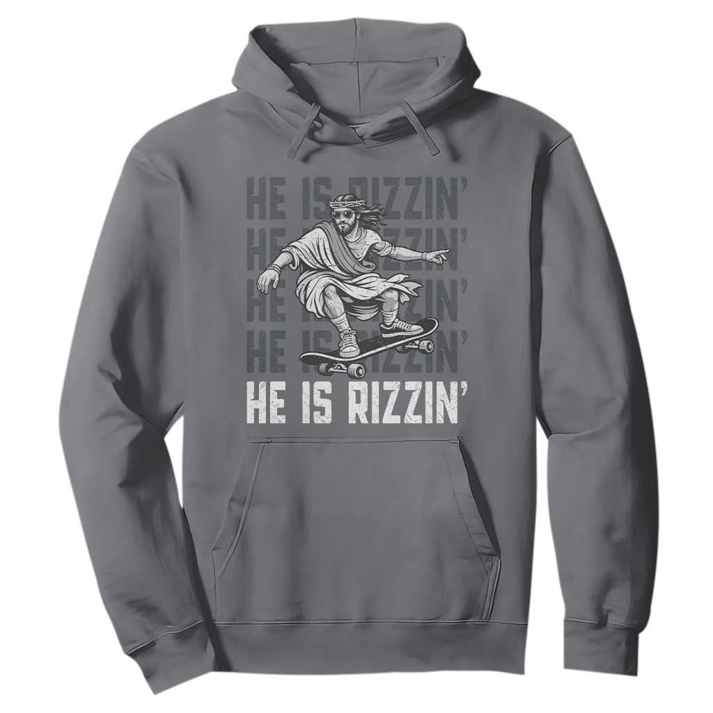 He Is Rizzin Funny Christian Easter Skateboarding Jesus Meme Hoodie Faith Humor Trendy Youth Gift TS02 Charcoal Print Your Wear