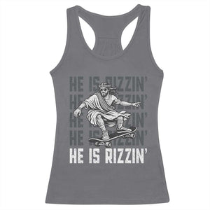 He Is Rizzin Funny Christian Easter Skateboarding Jesus Meme Racerback Tank Top Faith Humor Trendy Youth Gift TS02 Charcoal Print Your Wear