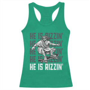 He Is Rizzin Funny Christian Easter Skateboarding Jesus Meme Racerback Tank Top Faith Humor Trendy Youth Gift TS02 Irish Green Print Your Wear