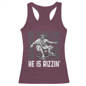He Is Rizzin Funny Christian Easter Skateboarding Jesus Meme Racerback Tank Top Faith Humor Trendy Youth Gift TS02 Maroon Print Your Wear