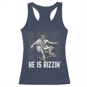 He Is Rizzin Funny Christian Easter Skateboarding Jesus Meme Racerback Tank Top Faith Humor Trendy Youth Gift TS02 Navy Print Your Wear