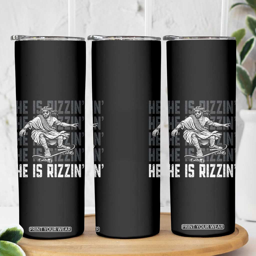 He Is Rizzin Funny Christian Easter Skateboarding Jesus Meme Skinny Tumbler Faith Humor Trendy Youth Gift TS02 Print Your Wear