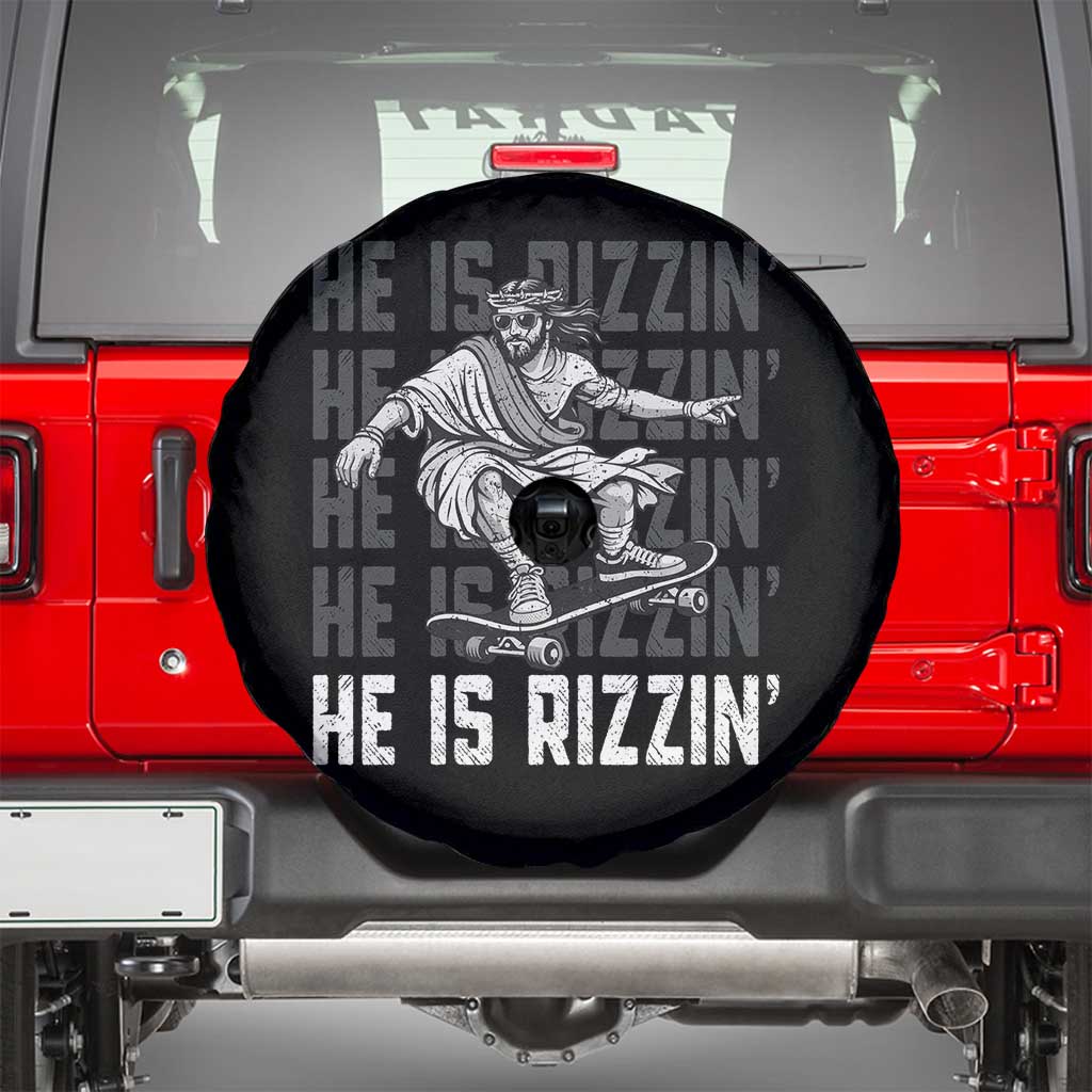 He Is Rizzin Funny Christian Easter Skateboarding Jesus Meme Spare Tire Cover Faith Humor Trendy Youth Gift TS02 Black Print Your Wear