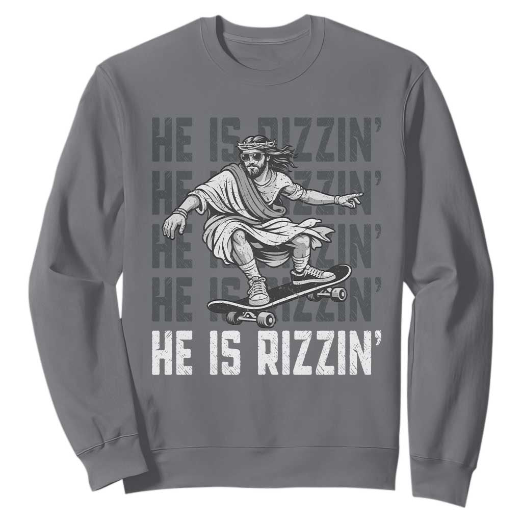 He Is Rizzin Funny Christian Easter Skateboarding Jesus Meme Sweatshirt Faith Humor Trendy Youth Gift TS02 Charcoal Print Your Wear
