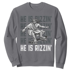 He Is Rizzin Funny Christian Easter Skateboarding Jesus Meme Sweatshirt Faith Humor Trendy Youth Gift TS02 Charcoal Print Your Wear