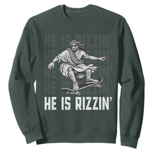 He Is Rizzin Funny Christian Easter Skateboarding Jesus Meme Sweatshirt Faith Humor Trendy Youth Gift TS02 Dark Forest Green Print Your Wear