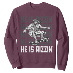 He Is Rizzin Funny Christian Easter Skateboarding Jesus Meme Sweatshirt Faith Humor Trendy Youth Gift TS02 Maroon Print Your Wear