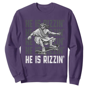He Is Rizzin Funny Christian Easter Skateboarding Jesus Meme Sweatshirt Faith Humor Trendy Youth Gift TS02 Purple Print Your Wear