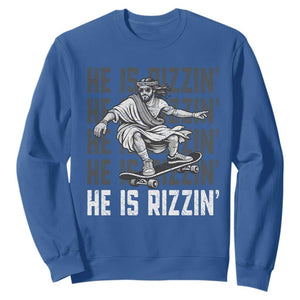 He Is Rizzin Funny Christian Easter Skateboarding Jesus Meme Sweatshirt Faith Humor Trendy Youth Gift TS02 Royal Blue Print Your Wear