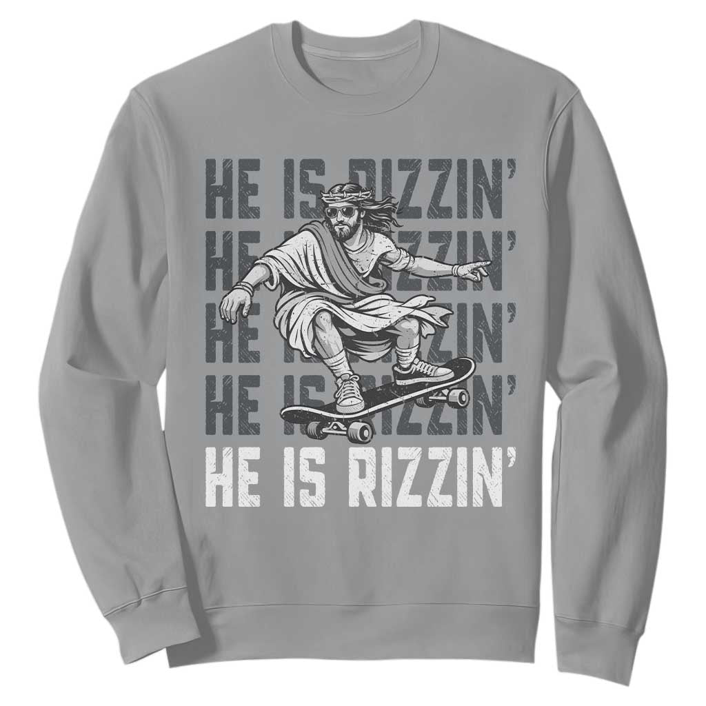 He Is Rizzin Funny Christian Easter Skateboarding Jesus Meme Sweatshirt Faith Humor Trendy Youth Gift TS02 Sport Gray Print Your Wear