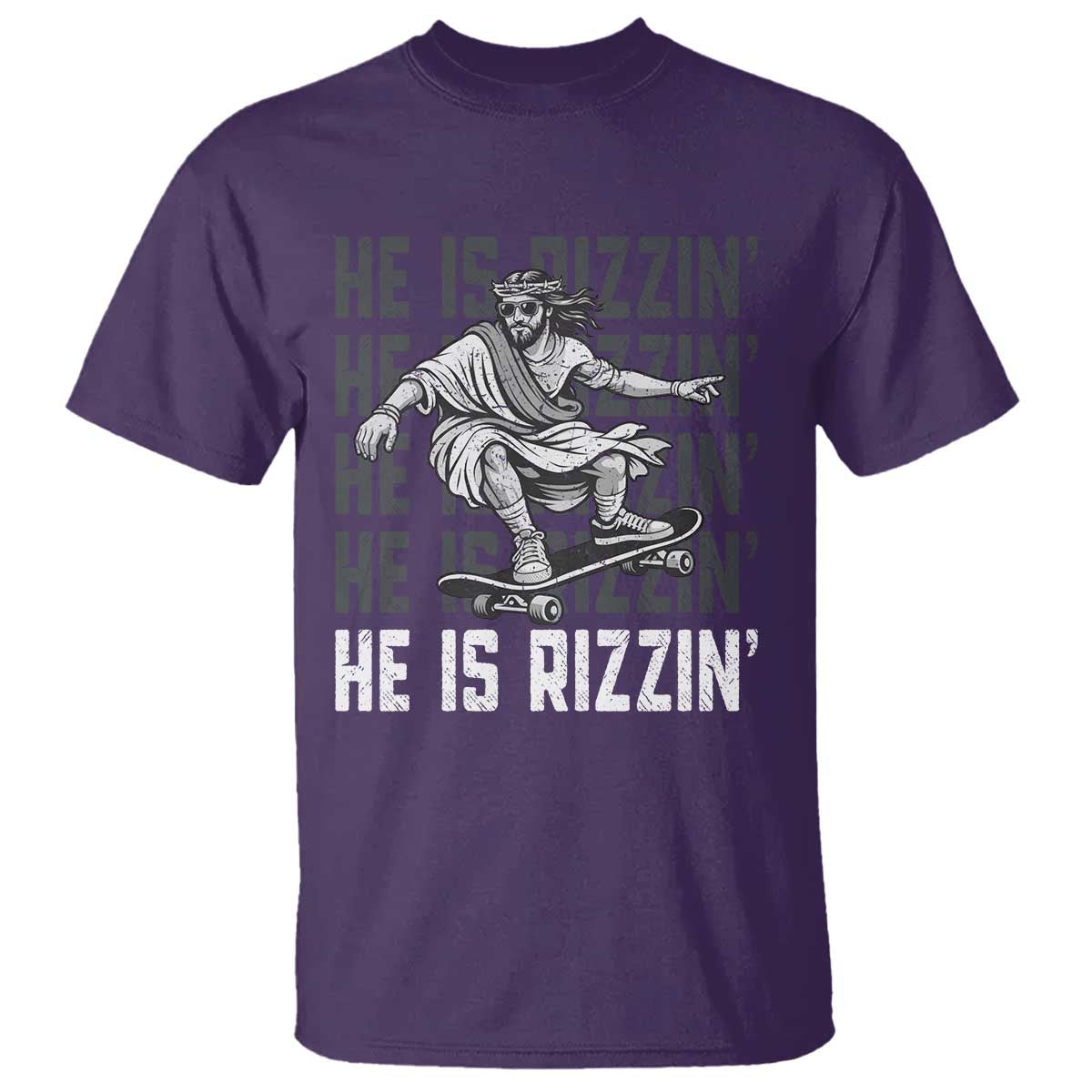 He Is Rizzin Funny Christian Easter Skateboarding Jesus Meme T Shirt Faith Humor Trendy Youth Gift TS02 Purple Print Your Wear