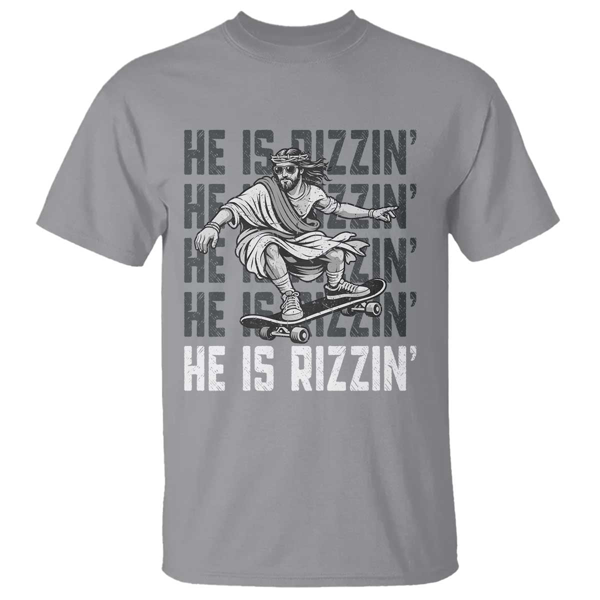 He Is Rizzin Funny Christian Easter Skateboarding Jesus Meme T Shirt Faith Humor Trendy Youth Gift TS02 Sport Gray Print Your Wear