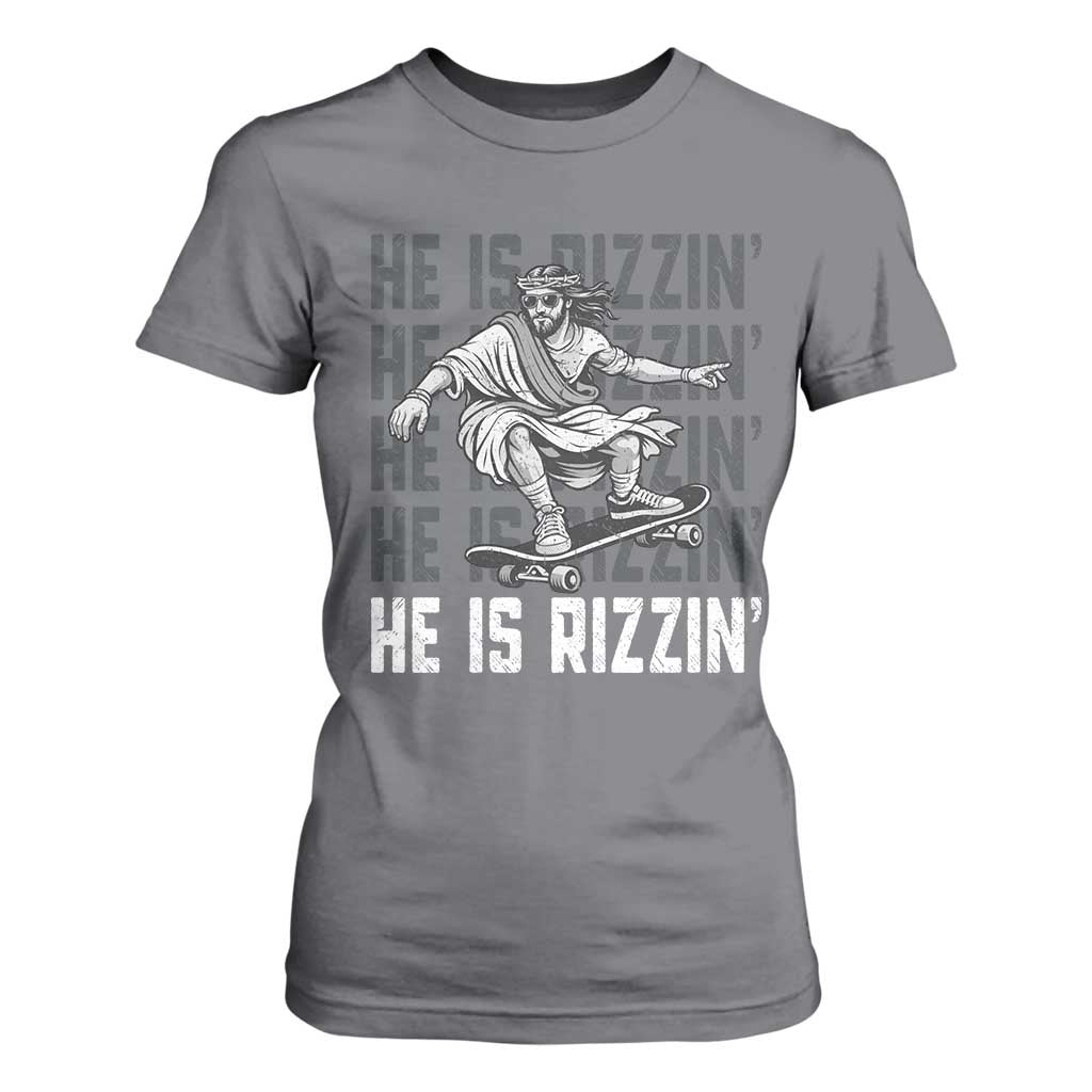 He Is Rizzin Funny Christian Easter Skateboarding Jesus Meme T Shirt For Women Faith Humor Trendy Youth Gift TS02 Charcoal Print Your Wear