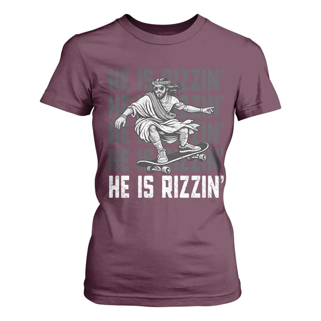 He Is Rizzin Funny Christian Easter Skateboarding Jesus Meme T Shirt For Women Faith Humor Trendy Youth Gift TS02 Maroon Print Your Wear