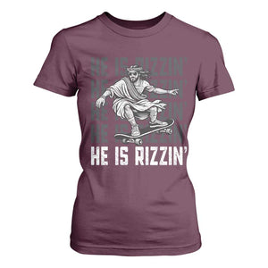 He Is Rizzin Funny Christian Easter Skateboarding Jesus Meme T Shirt For Women Faith Humor Trendy Youth Gift TS02 Maroon Print Your Wear
