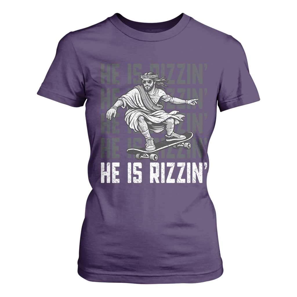 He Is Rizzin Funny Christian Easter Skateboarding Jesus Meme T Shirt For Women Faith Humor Trendy Youth Gift TS02 Purple Print Your Wear