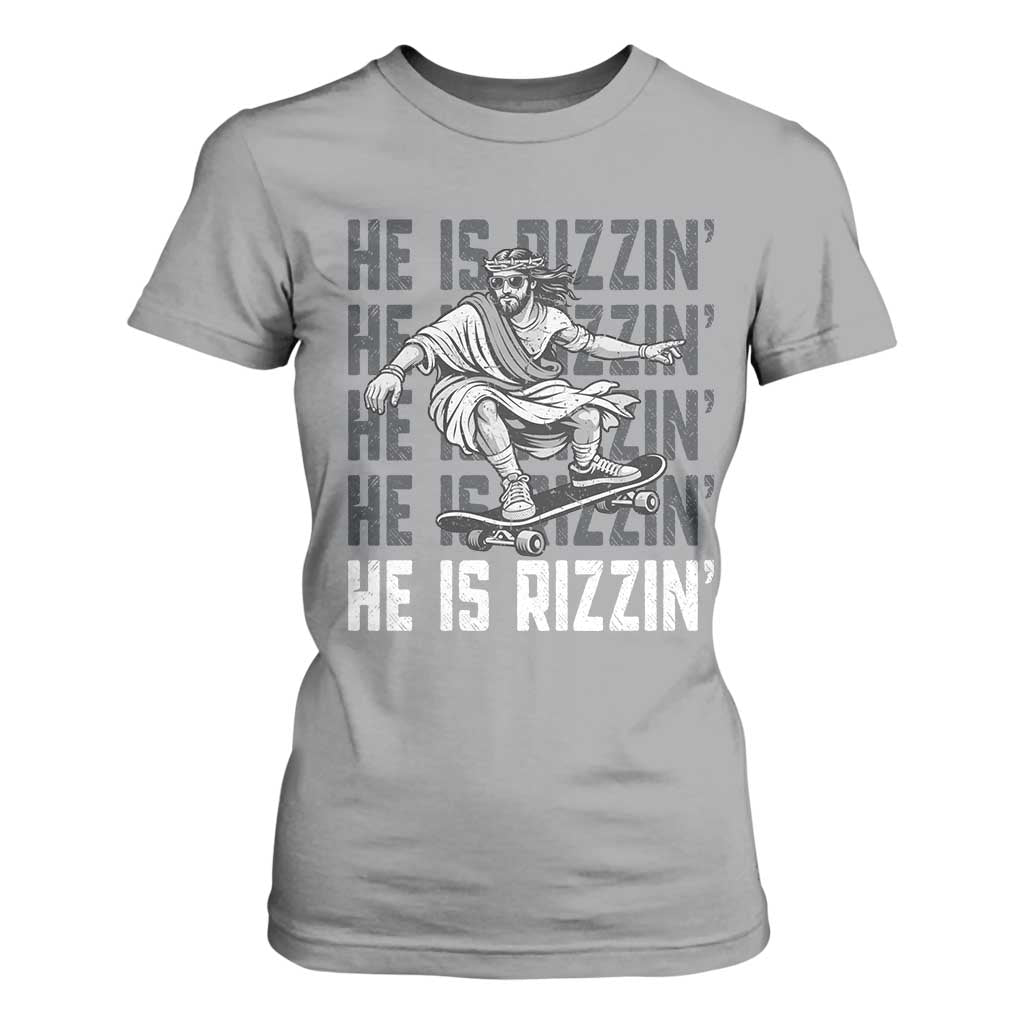 He Is Rizzin Funny Christian Easter Skateboarding Jesus Meme T Shirt For Women Faith Humor Trendy Youth Gift TS02 Sport Gray Print Your Wear
