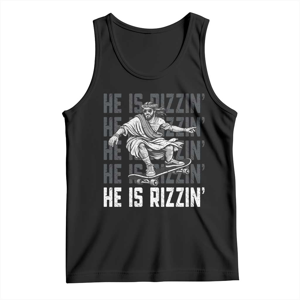 He Is Rizzin Funny Christian Easter Skateboarding Jesus Meme Tank Top Faith Humor Trendy Youth Gift TS02 Black Print Your Wear