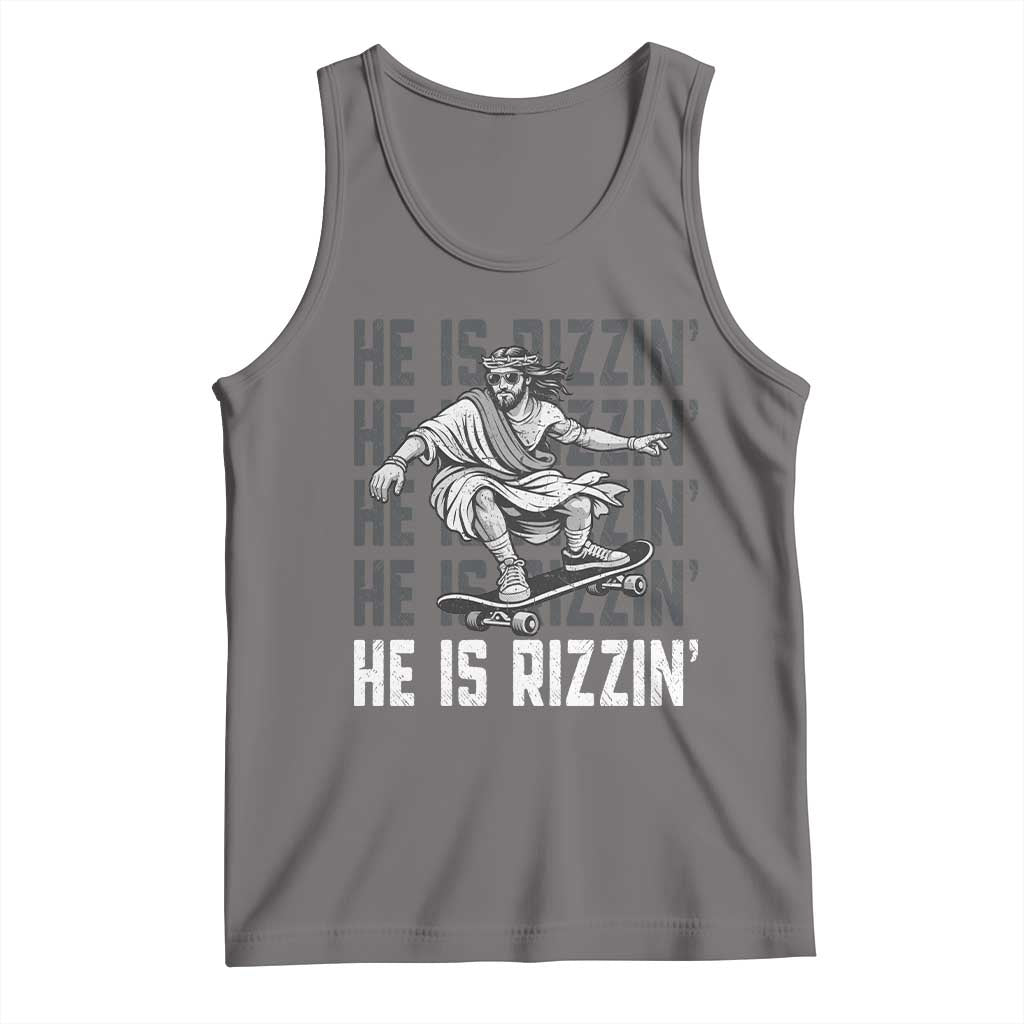 He Is Rizzin Funny Christian Easter Skateboarding Jesus Meme Tank Top Faith Humor Trendy Youth Gift TS02 Deep Heather Print Your Wear