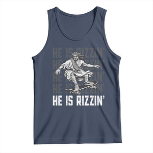 He Is Rizzin Funny Christian Easter Skateboarding Jesus Meme Tank Top Faith Humor Trendy Youth Gift TS02 Navy Print Your Wear